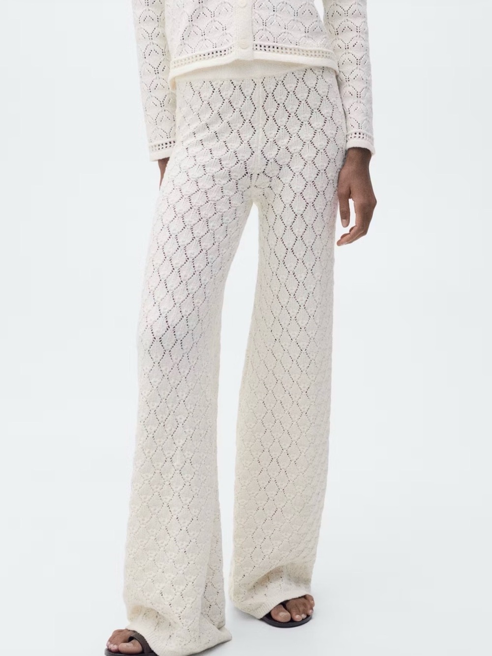 Mango wide leg crochet pants in off-white size S, US 4